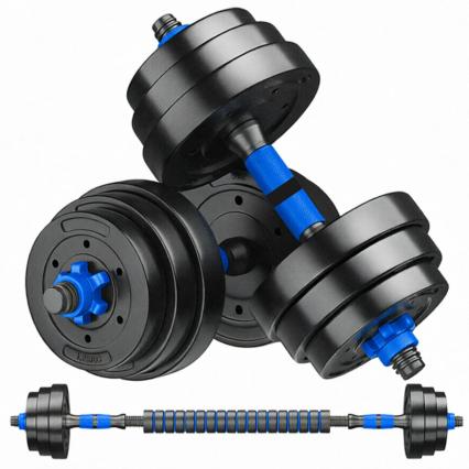 Set gantere reglabile FitTronic 20 kg, BG20, 2 gantere de 10 kg si bara de conectare inclusa, sigurante cu filet