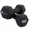 Set gantere hexagonale cauciucate FitTronic D1, 2 x 2 kg, fitness, aerobic, pilates, prindere confortabila, culoare neagra