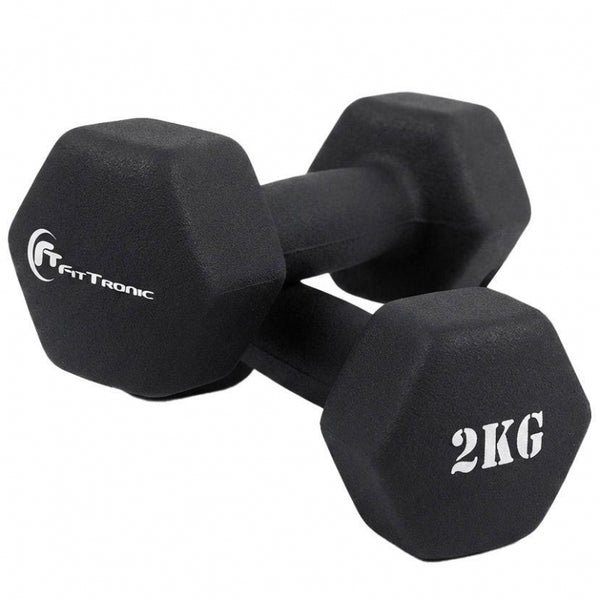 Set gantere hexagonale cauciucate FitTronic D1, 2 x 2 kg, fitness, aerobic, pilates, prindere confortabila, culoare neagra