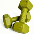 Set gantere hexagonale FitTronic DH2x2, 2 x 2 kg, fitness, aerobic, pilates, prindere confortabila, culoare vernil