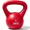 Gantera kettlebell FitTronic DK6, 6 KG, antrenamente de fitness, tonifiere si cardio, forma de clopot, maner antiderapant, baza plata, culoare rosie