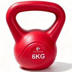 Gantera kettlebell FitTronic DK6, 6 KG, antrenamente de fitness, tonifiere si cardio, forma de clopot, maner antiderapant, baza plata, culoare rosie