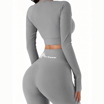 Set costum fitness FitTronic Y400 gray, 6 piese, Pantalon scurt