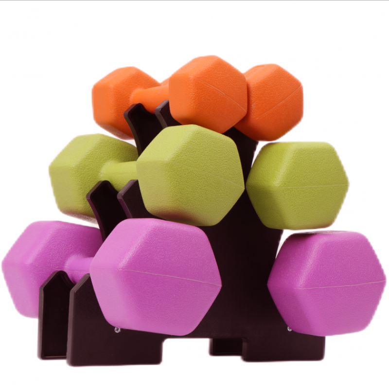 Set de 6 gantere 12 kg total, 2x1kg, 2x2kg, 2x3kg cu suport